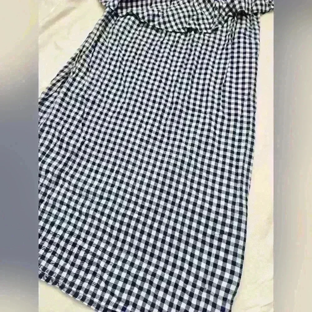 Velvet by Graham and Spencer Blue Gingham Plaid Ruffle One Shoulder - Picture 3 of 9